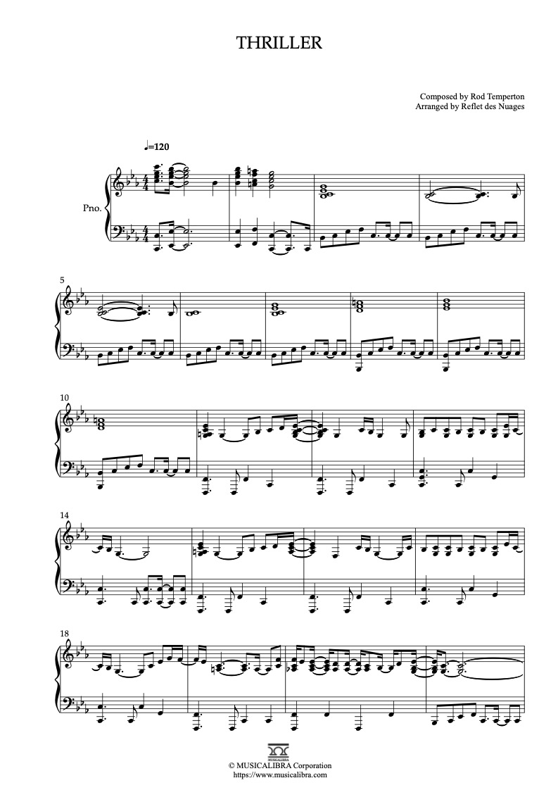 Partitura de Michael Jackson Thriller arreglada para piano solo