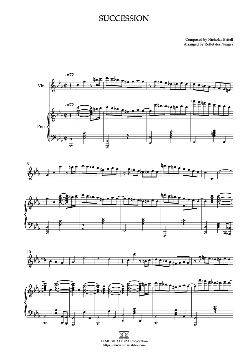 Partitura de Succession Theme arreglada para dueto de violín y piano