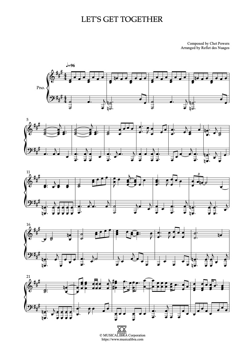 Partitura de Let’s Get Together arreglada para piano solo