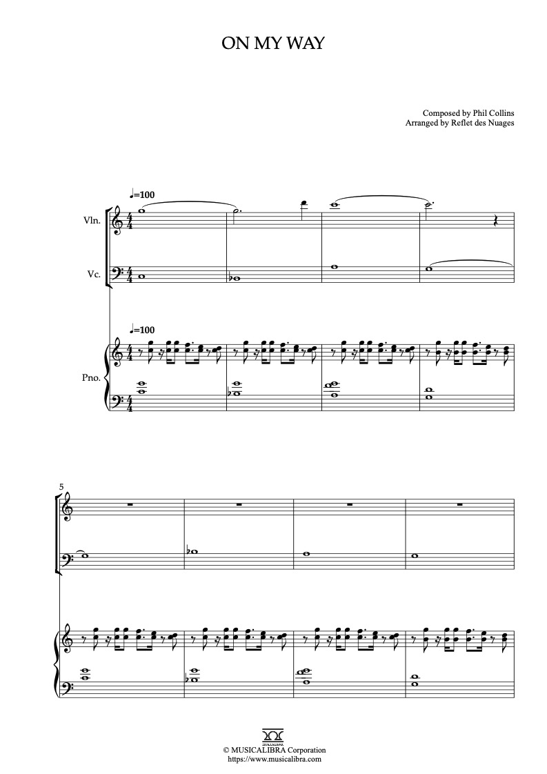 Partitura de Brother Bear On My Way arreglada para trío de violín, violonchelo y piano