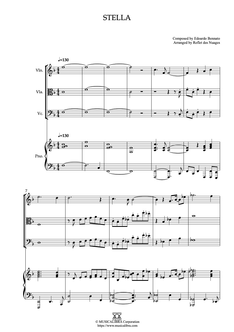 Luciano Pavarotti Stella 四重奏 乐谱 - 小提琴, 中提琴, 大提琴, 钢琴