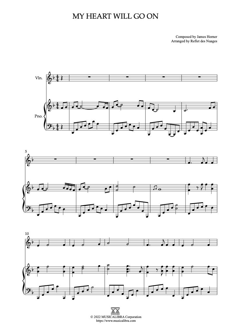 DUET SHEET MUSIC] My Heart Will Go On - Violin and Piano Chamber Ensemble  Sheet Music : Musicalibra