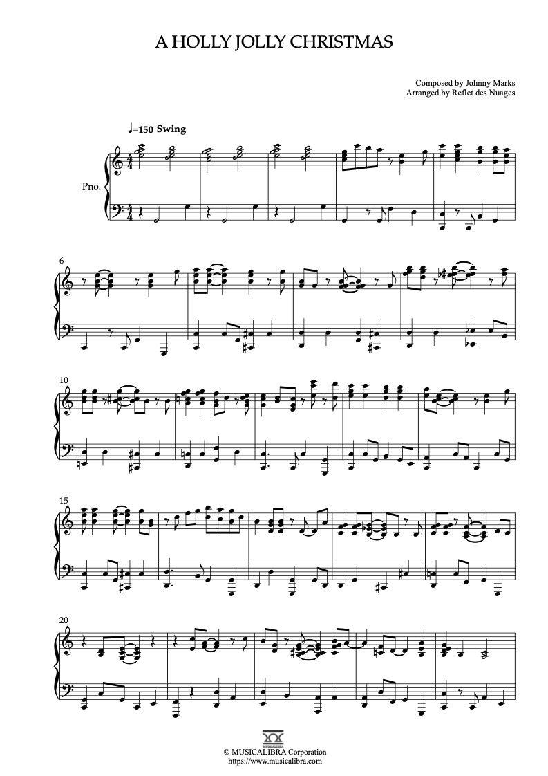 Partitura de Johnny Marks A Holly Jolly Christmas arreglada para piano solo