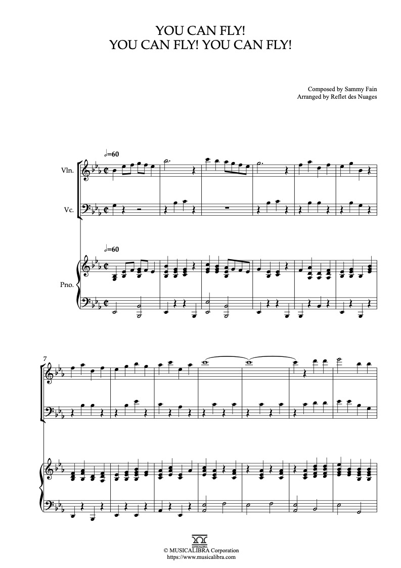 Partitura de Peter Pan You Can Fly! You Can Fly! You Can Fly! arreglada para trío de violín, violonchelo y piano
