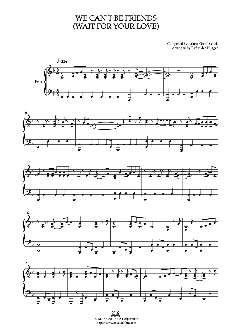 we can't be friends (wait for your love) 피아노 솔로 편곡 악보