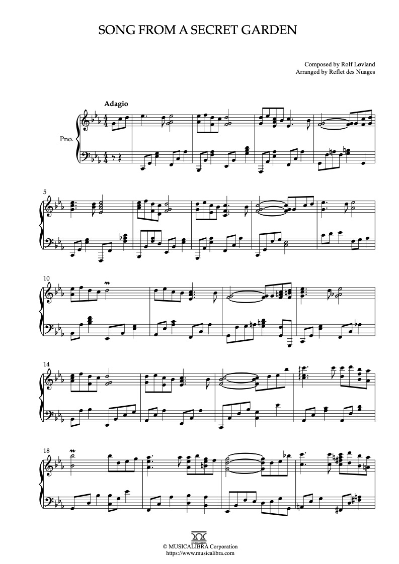 Song From a Secret Garden 鋼琴 獨奏 樂譜