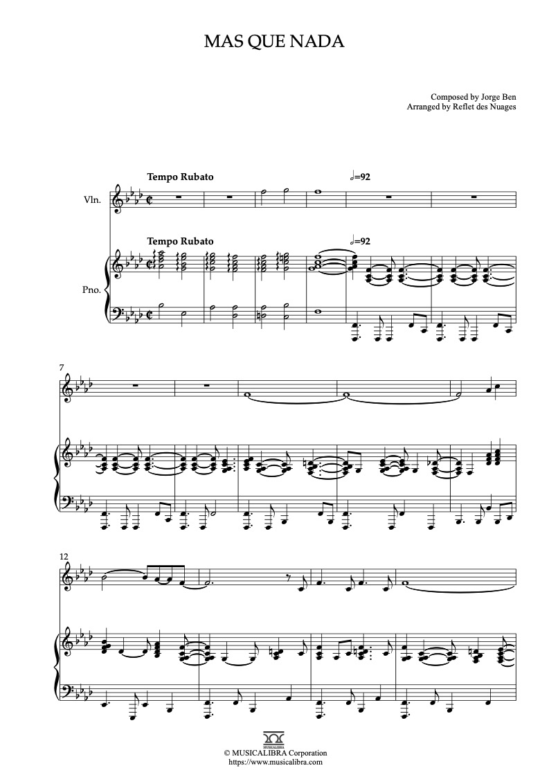 Sergio Mendes Mas Que Nada 바이올린 피아노 듀엣 실내악 앙상블 편곡 악보