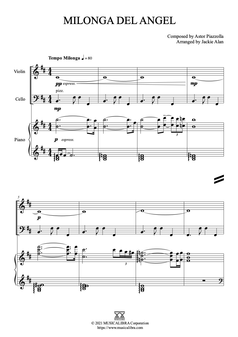 피아졸라 Milonga del angel 할렐루야 피아노 트리오 실내악 앙상블 편곡 악보