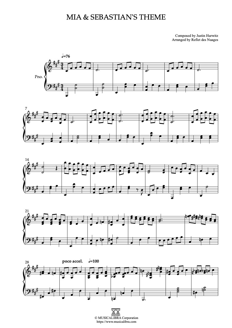 La La Land Mia and Sebastian's Theme ピアノソロ 編曲 楽譜