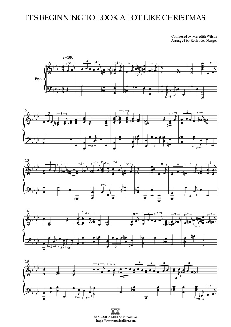 It's Beginning to Look a Lot Like Christmas ピアノソロ 編曲 楽譜