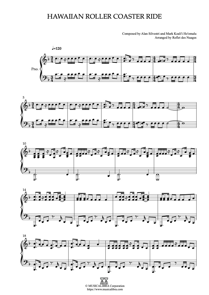 Partitura de Lilo & Stitch Hawaiian Roller Coaster Ride arreglada para piano solo
