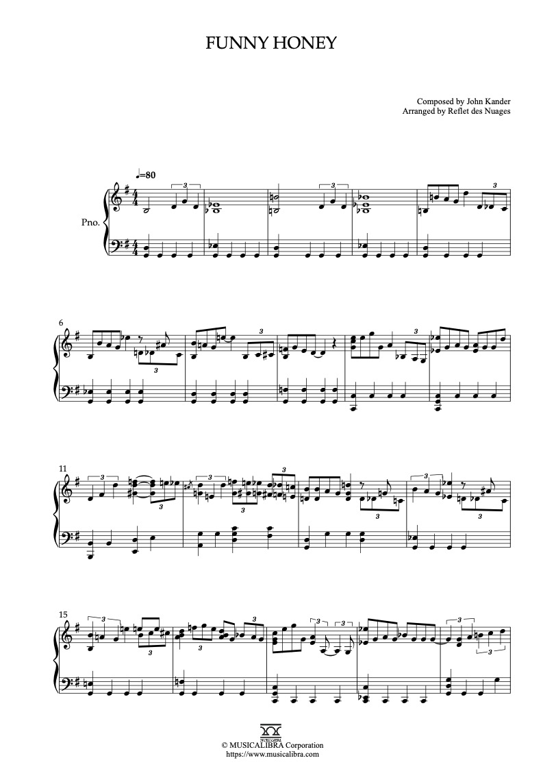 Sheet music of Chicago Funny Honey arranged for piano solo preview page 1