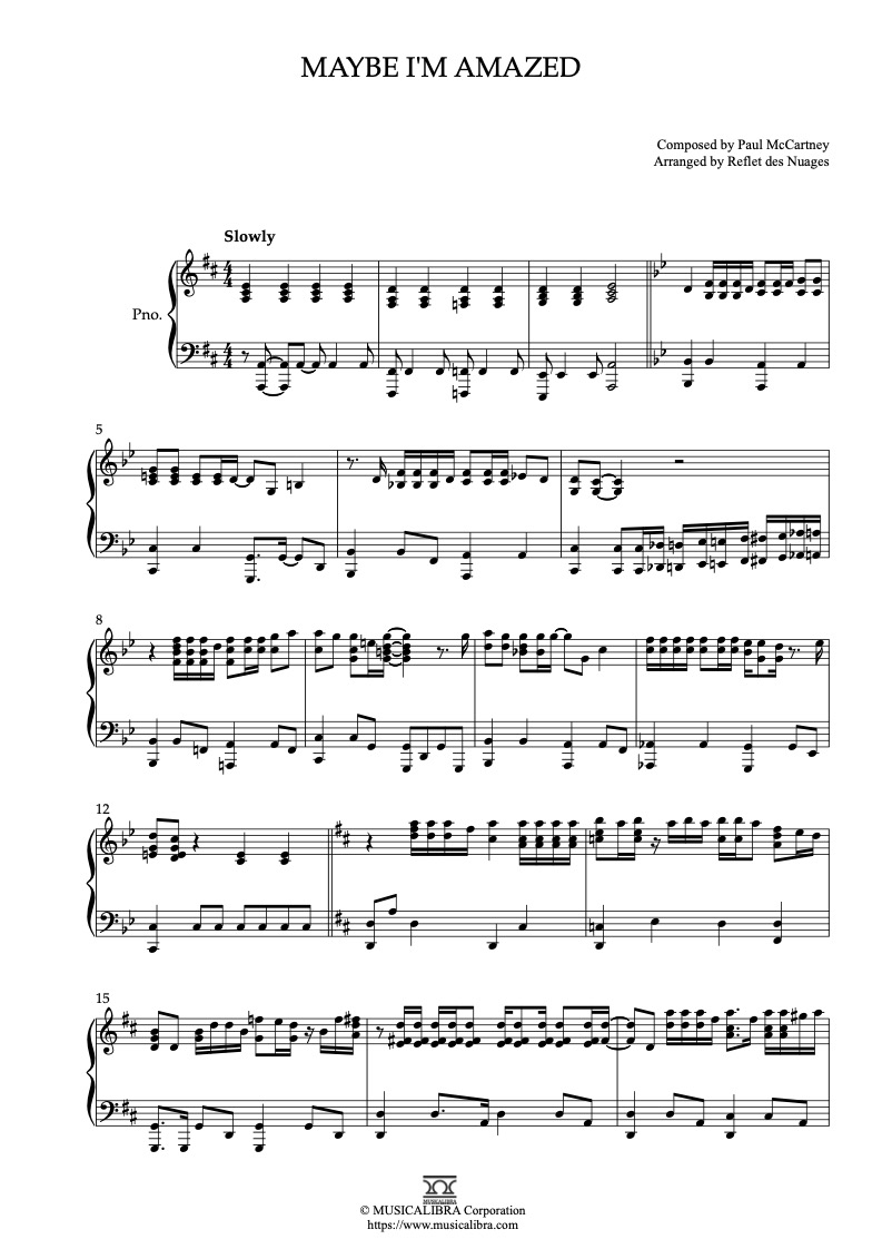 Paul McCartney Maybe I'm Amazed ピアノソロ 編曲 楽譜
