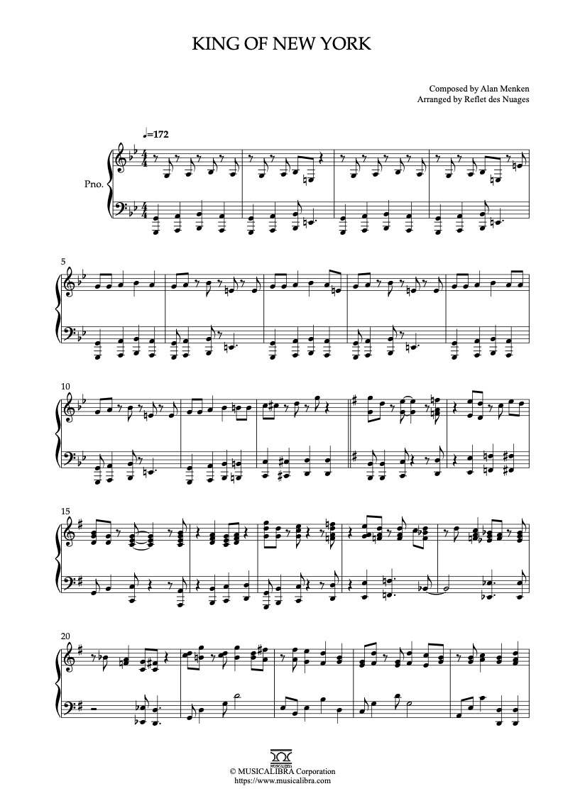 Partitura de Newsies King of New York arreglada para piano solo