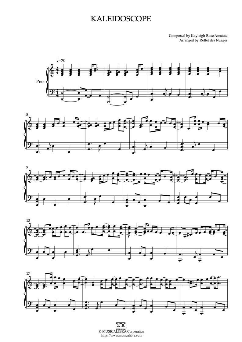 Sheet music of Kaleidoscope arranged for piano solo preview page 1