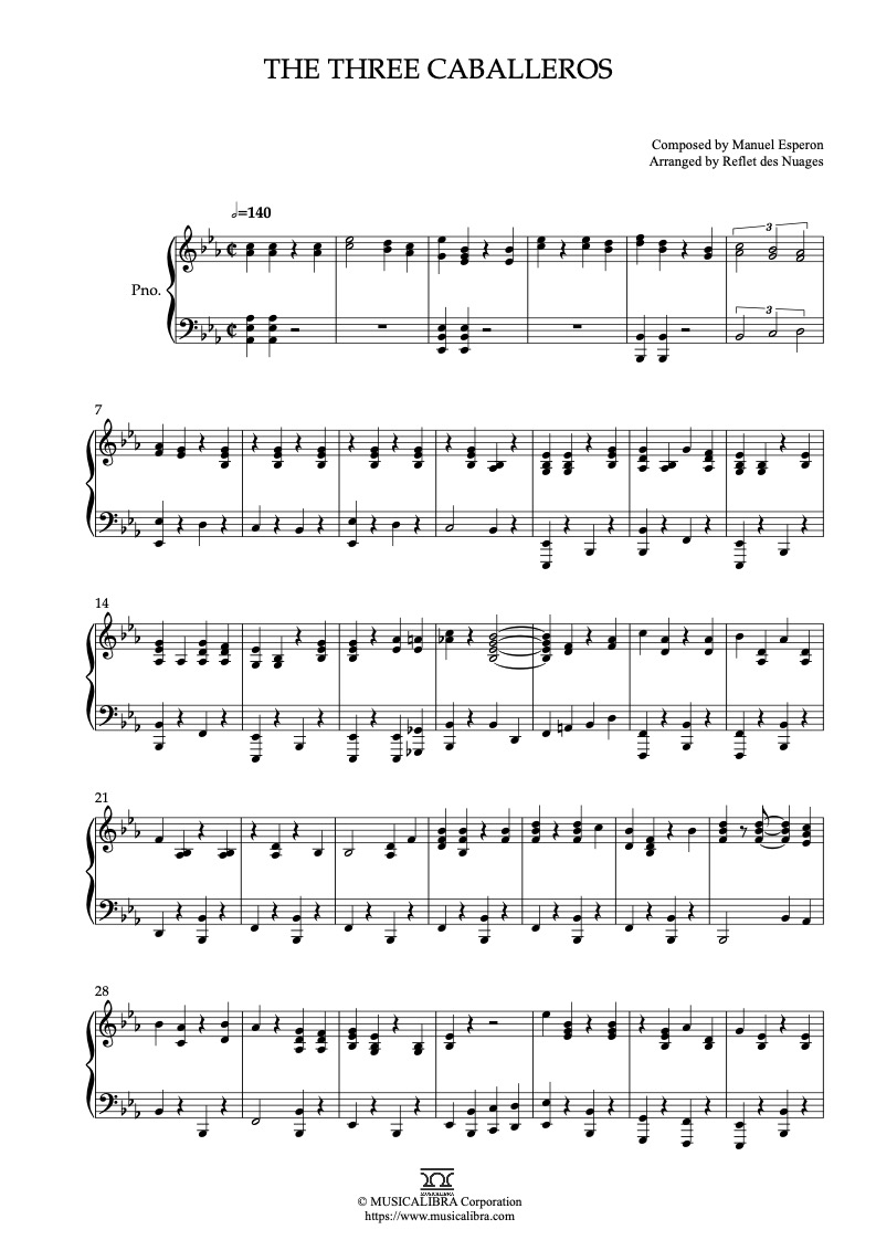 The Three Caballeros ピアノソロ 編曲 楽譜