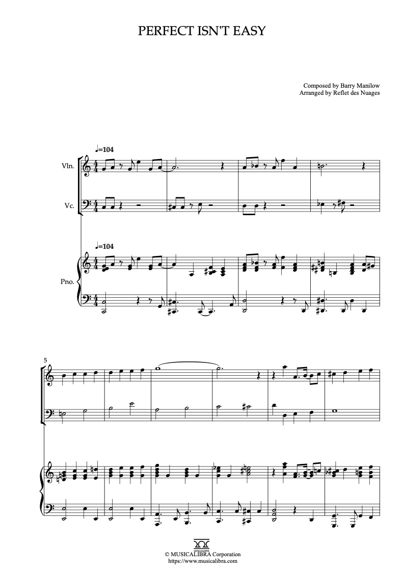 Partitura de Oliver & Company Perfect Isn't Easy arreglada para trío de violín, violonchelo y piano