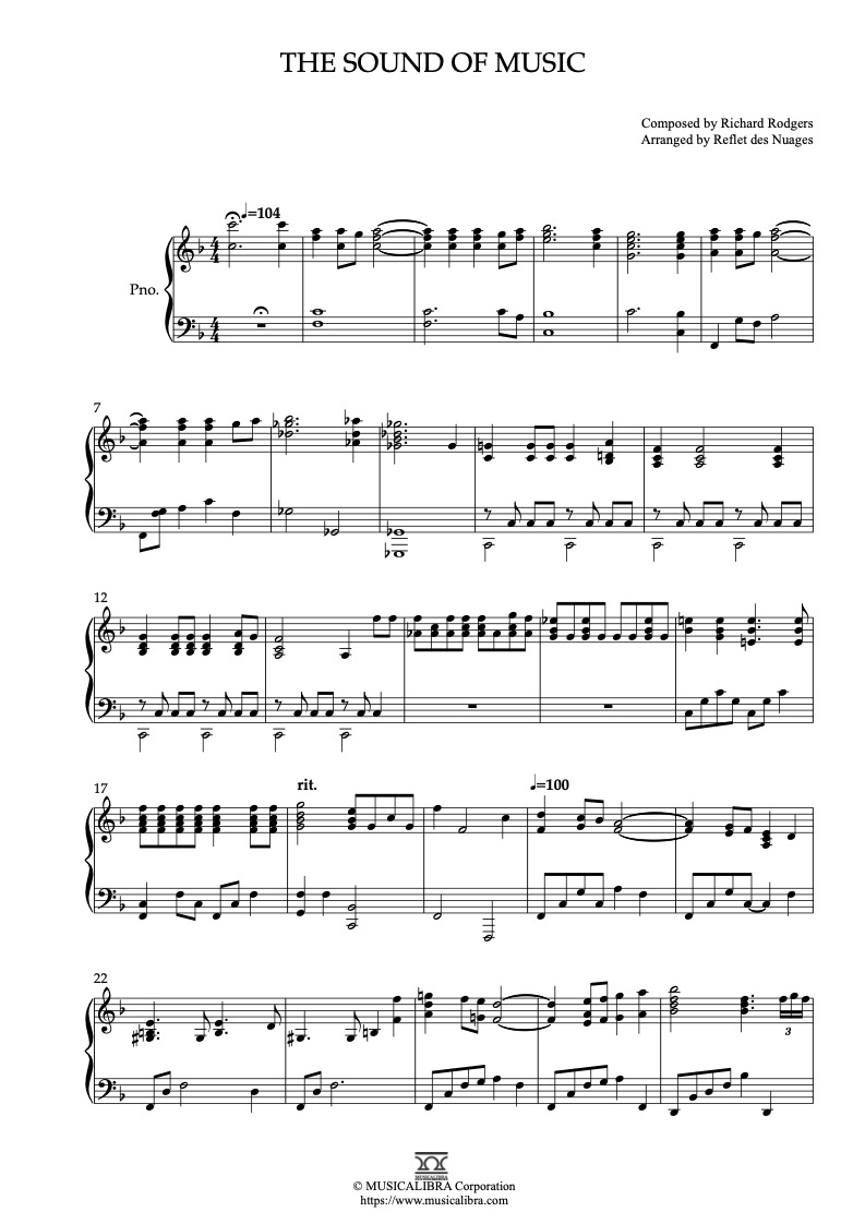 Partitura de The Sound of Music arreglada para piano solo