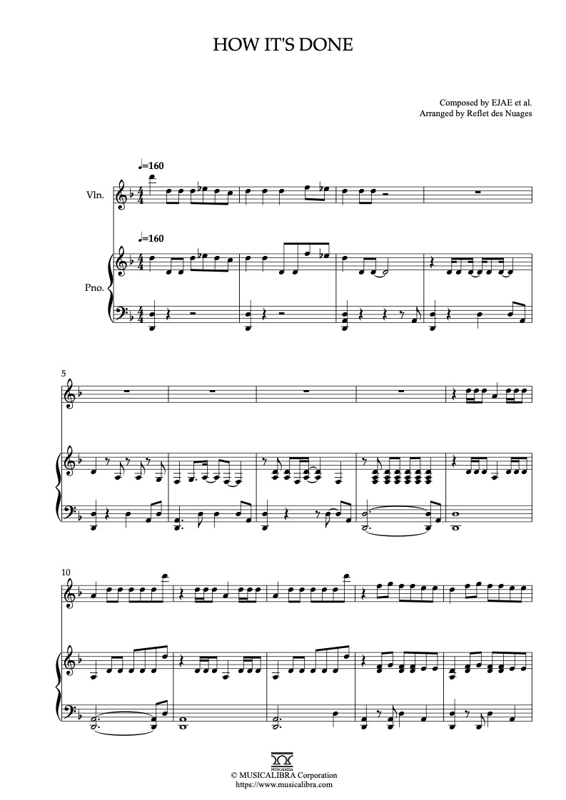 Partitura de KPop Demon Hunters How It's Done arreglada para dueto de violín y piano