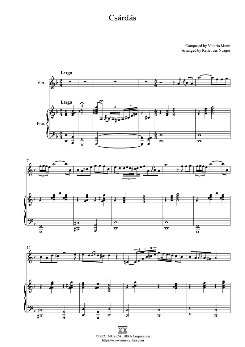 Csárdás 二重奏 乐谱 - 小提琴, 钢琴