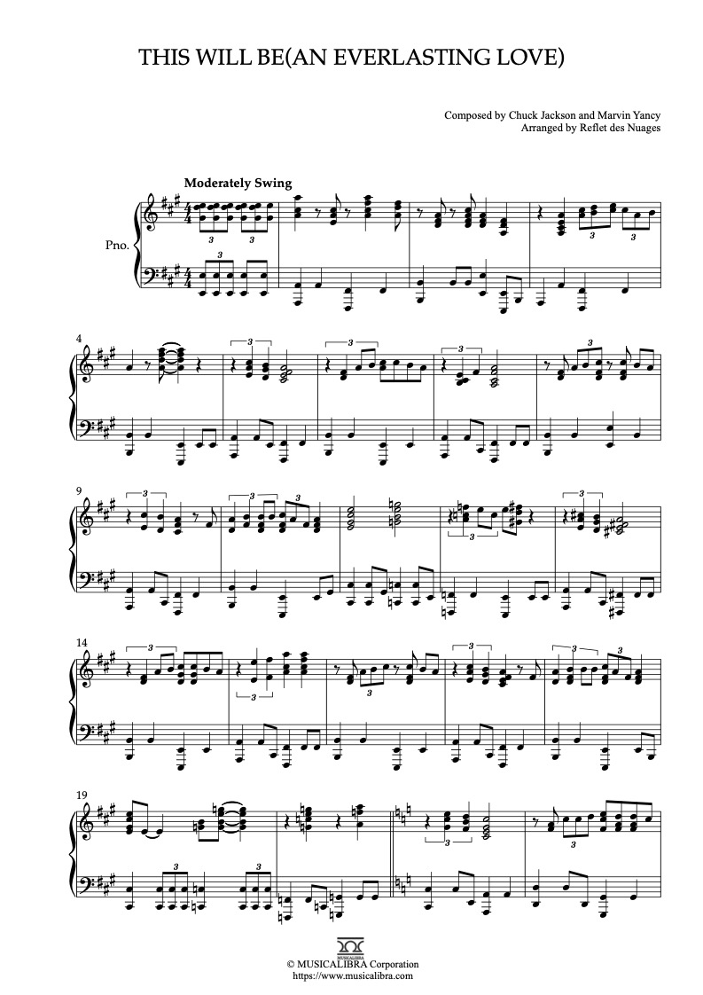 Natalie Cole This Will Be(An Everlasting Love) ピアノソロ 編曲 楽譜