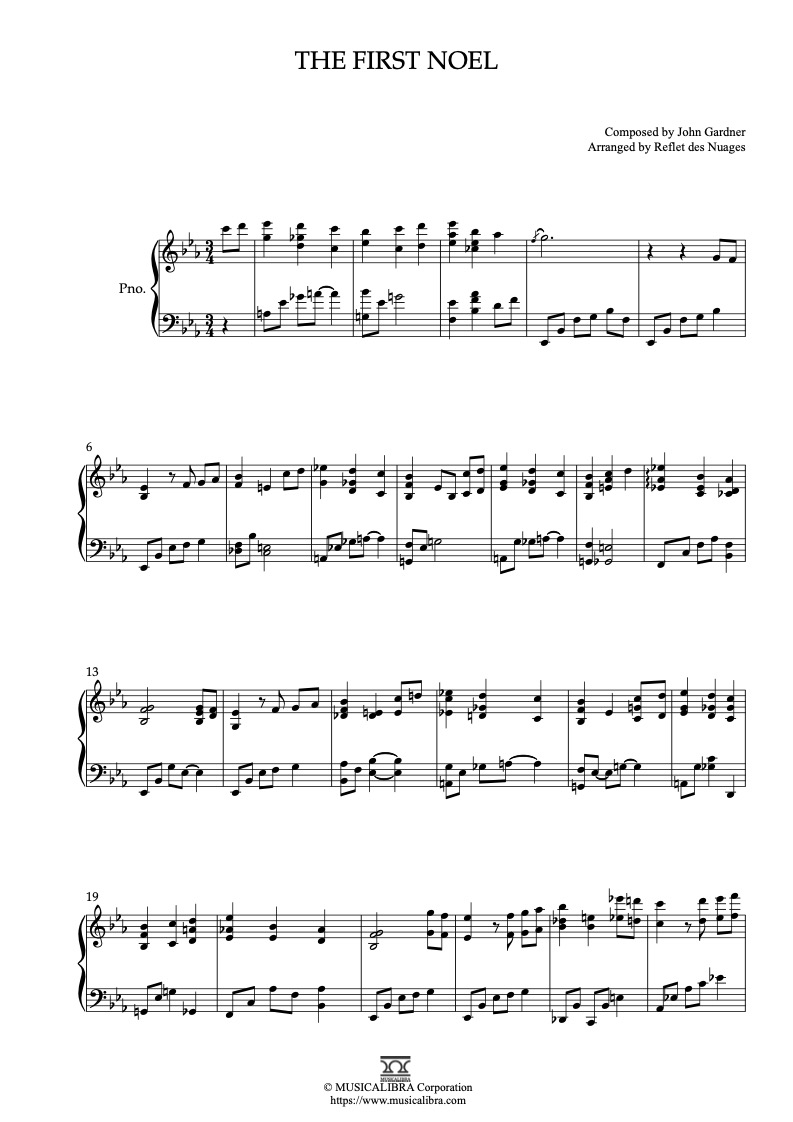 Sheet music of The First Noel arranged for piano solo preview page 1