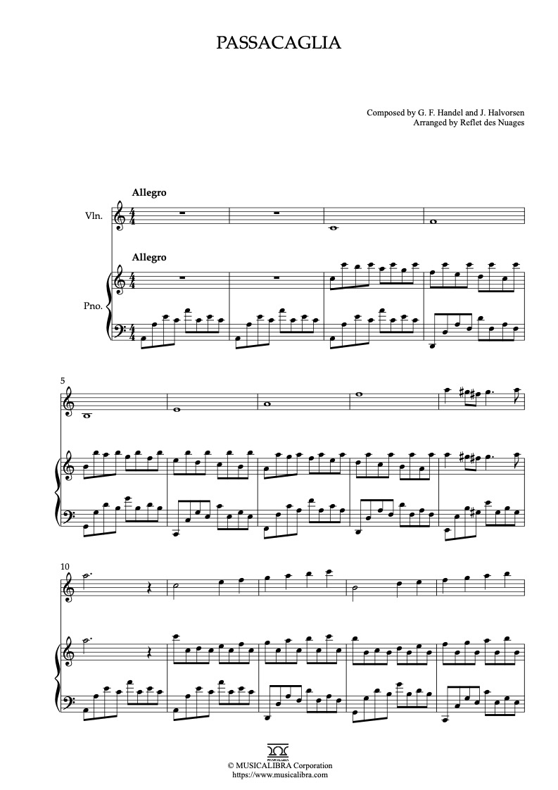 Passacaglia 二重奏 乐谱 - 小提琴, 钢琴