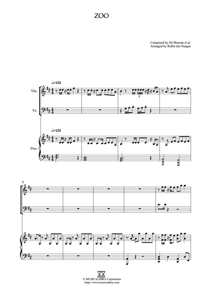 Partitura de Zootopia 2 Zoo arreglada para trío de violín, violonchelo y piano
