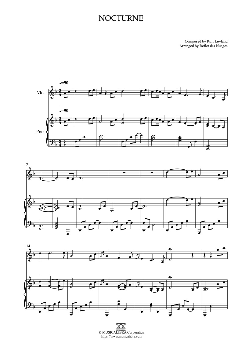 Secret Garden Nocturne 二重奏 乐谱 - 小提琴, 钢琴