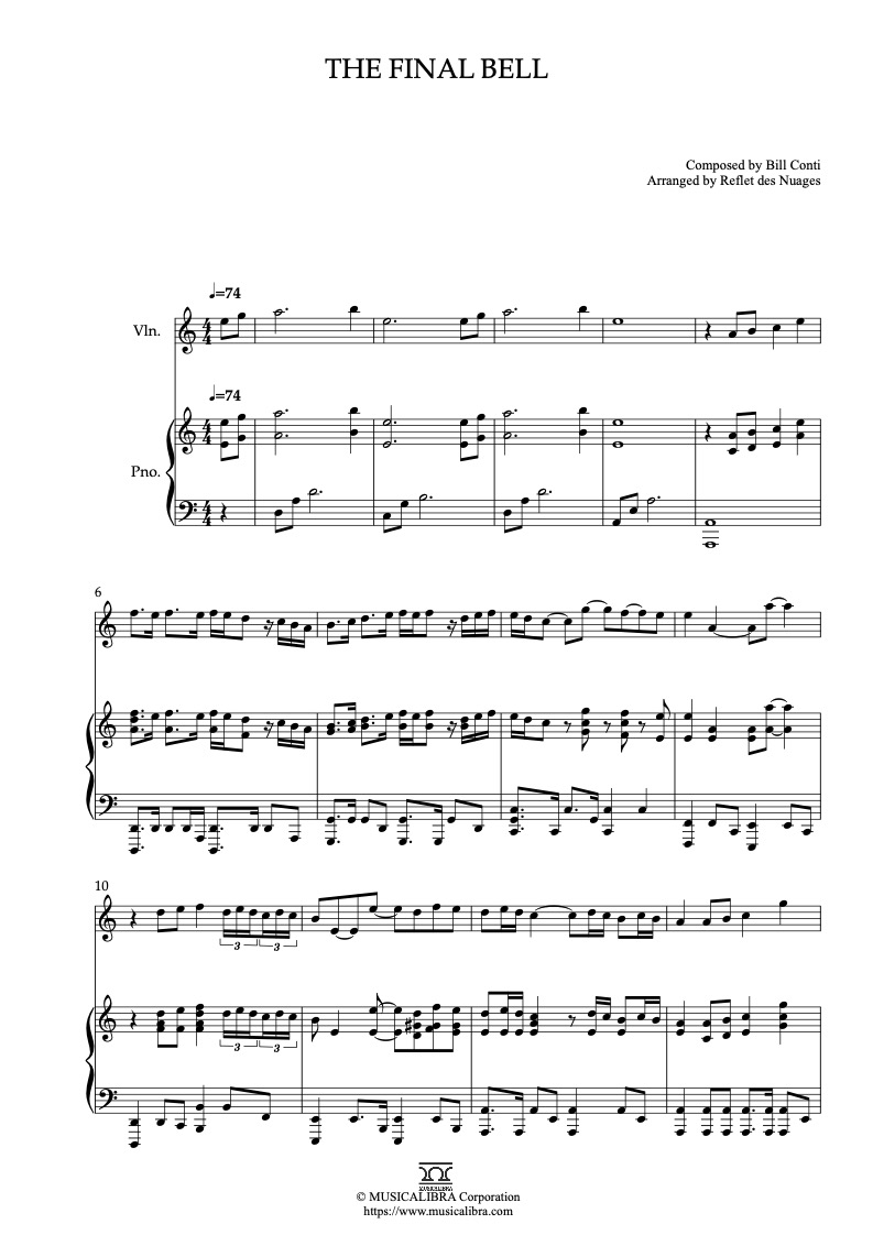 Partitura de Rocky The Final Bell arreglada para dueto de violín y piano