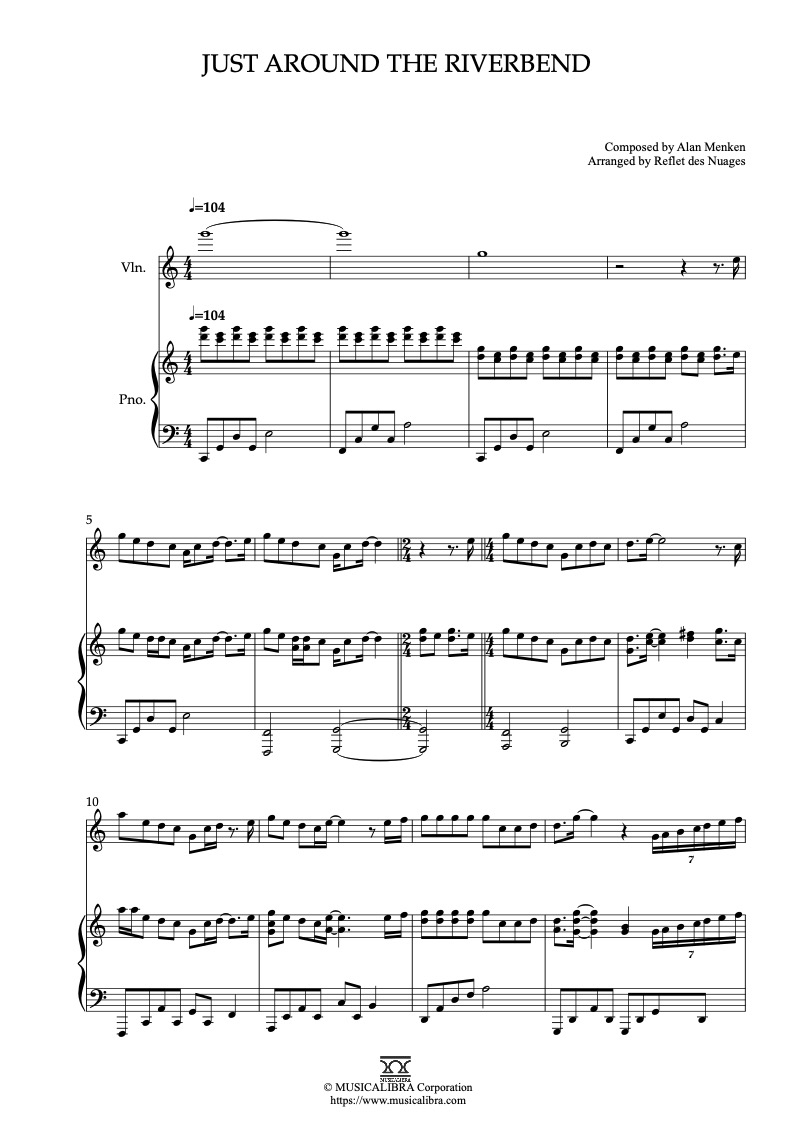 Pocahontas Just Around the Riverbend 二重奏 乐谱 - 小提琴, 钢琴