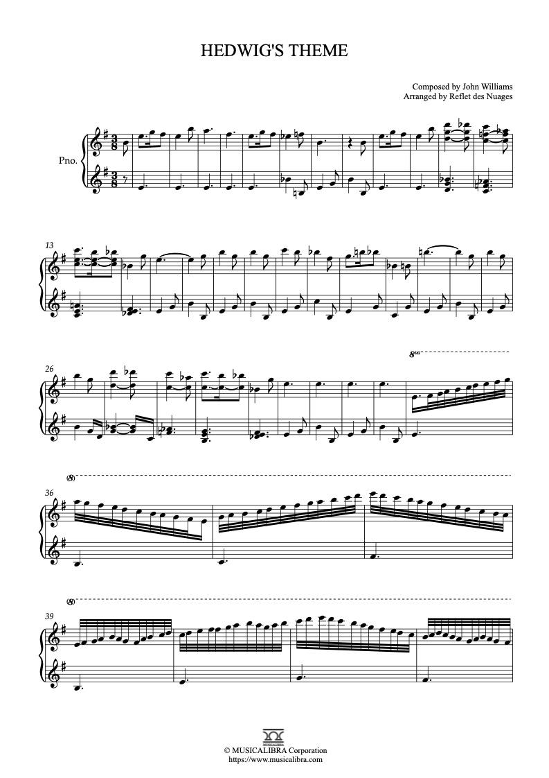Harry Potter Hedwig's Theme 피아노 편곡 악보