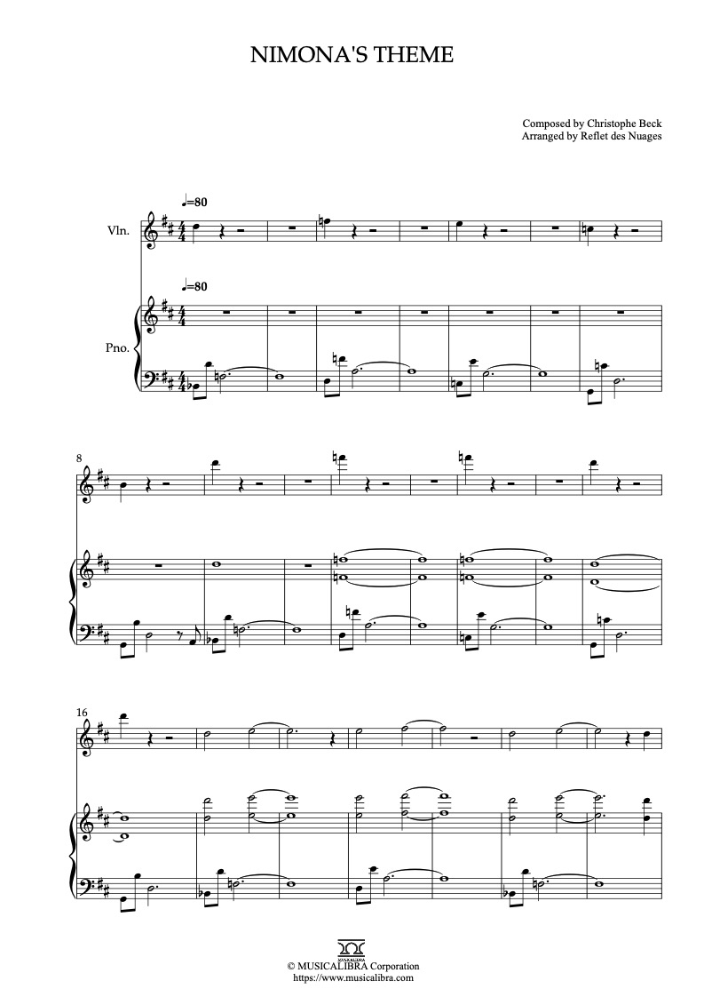 Nimona's Theme 二重奏 乐谱 - 小提琴, 钢琴