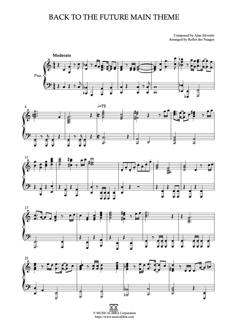 Partitura de Back to the Future Main Theme arreglada para piano solo