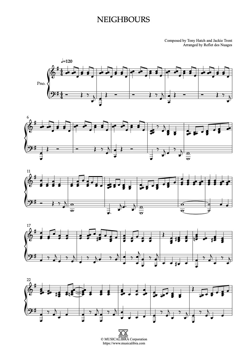 Partitura de Neighbours arreglada para piano solo