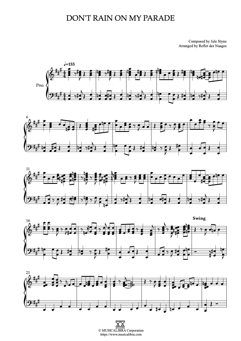 Don't Rain on My Parade ピアノソロ 編曲 楽譜