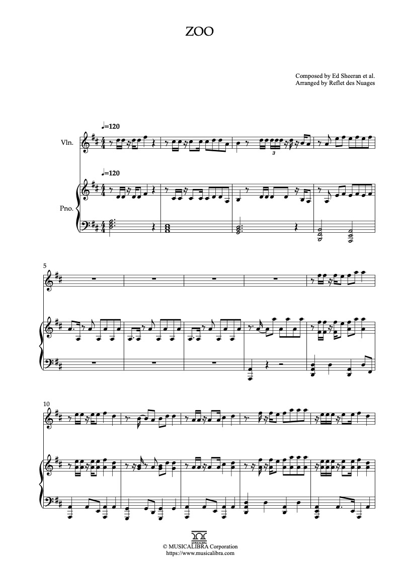 Partitura de Zootopia 2 Zoo arreglada para dueto de violín y piano