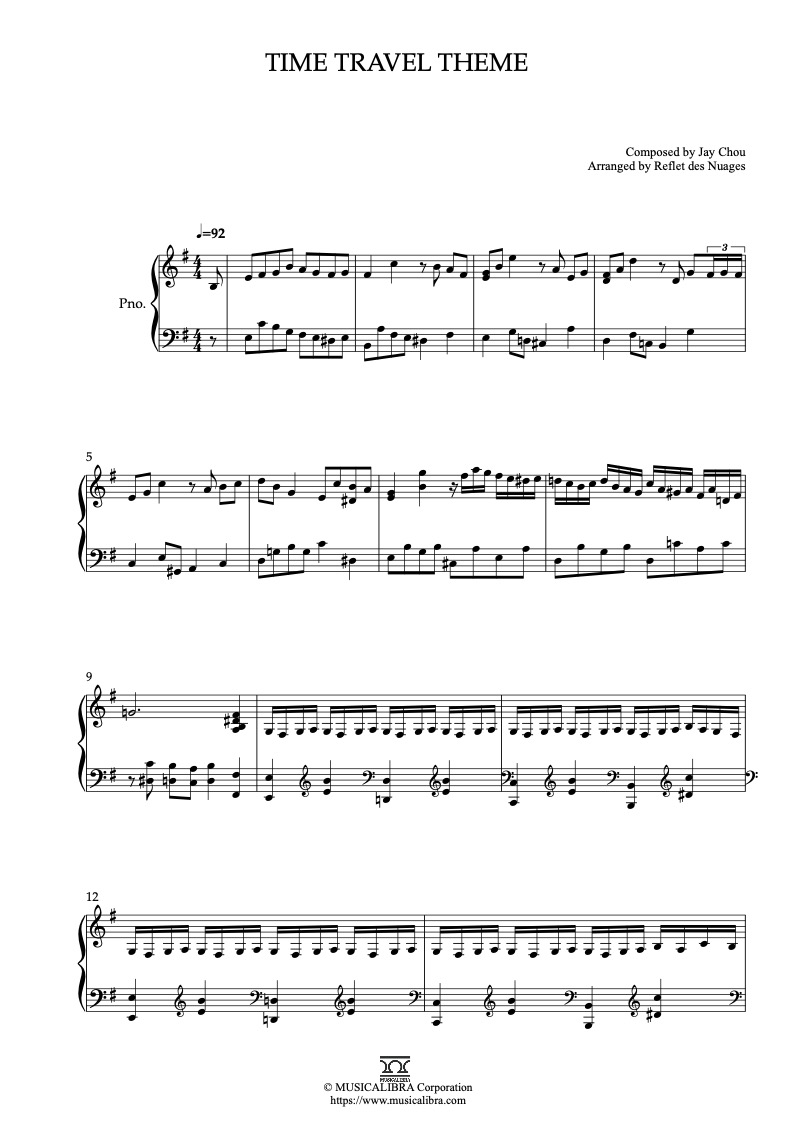 Sheet music of Secret Time Travel Theme arranged for piano solo preview page 1