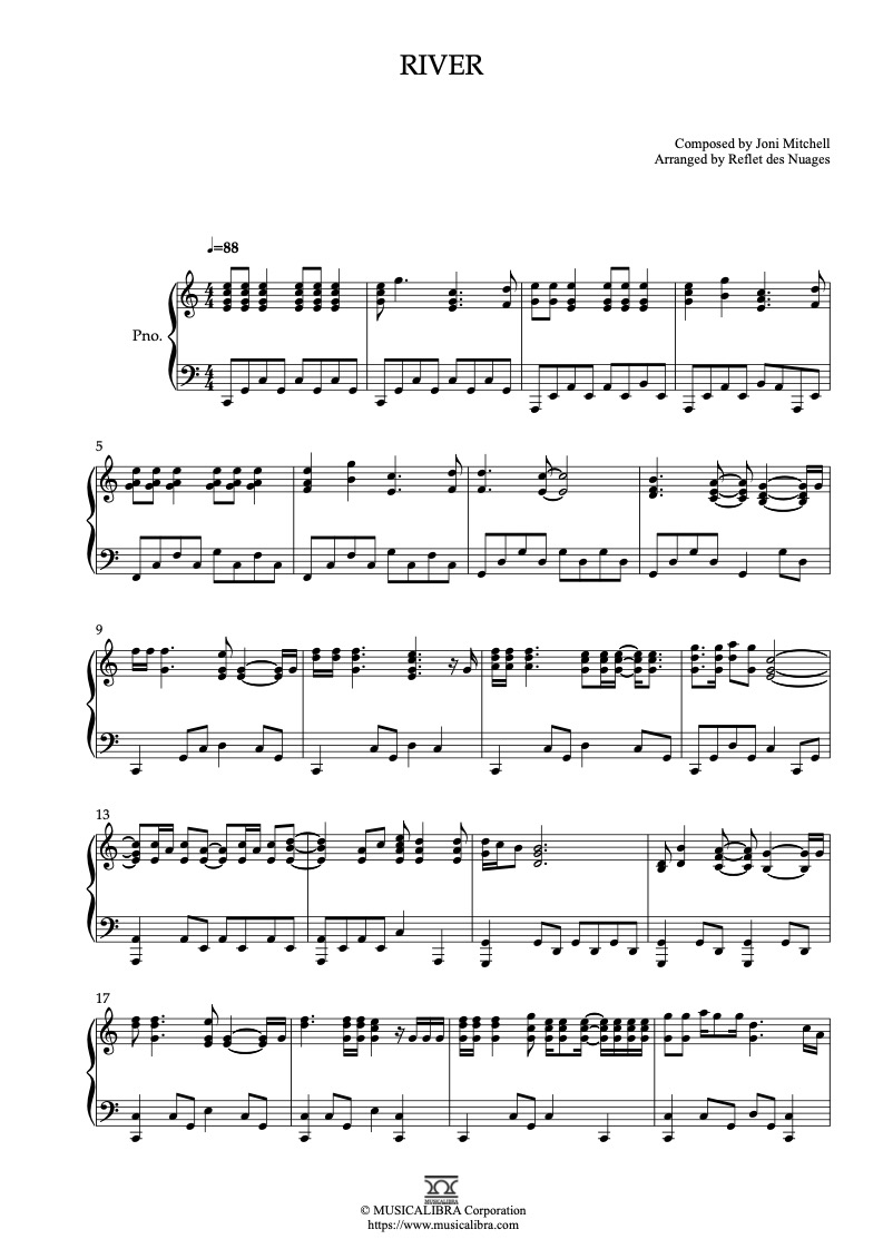 Joni Mitchell River 피아노 솔로 편곡 악보