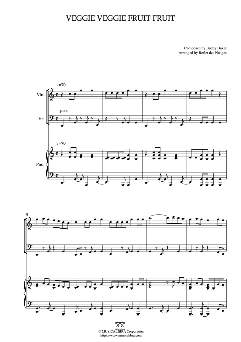 Kitchen Kabaret Veggie Veggie Fruit Fruit 編曲楽譜 - ヴァイオリン、チェロ、ピアノトリオ