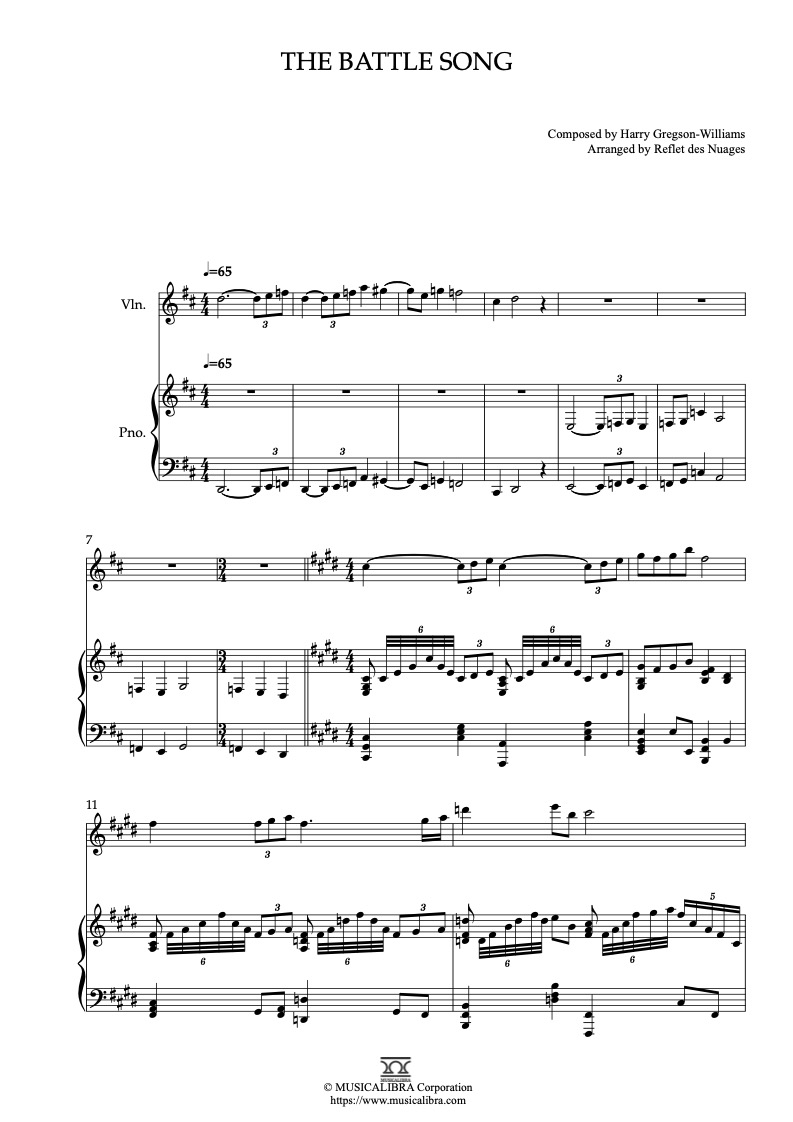 Partitura de The Chronicles of Narnia Themes The Battle Song arreglada para dueto de violín y piano