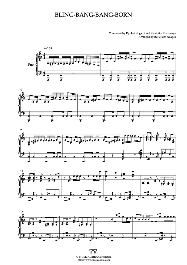Partitura de Mashle: Magic and Muscles Bling-Bang-Bang-Born arreglada para piano solo