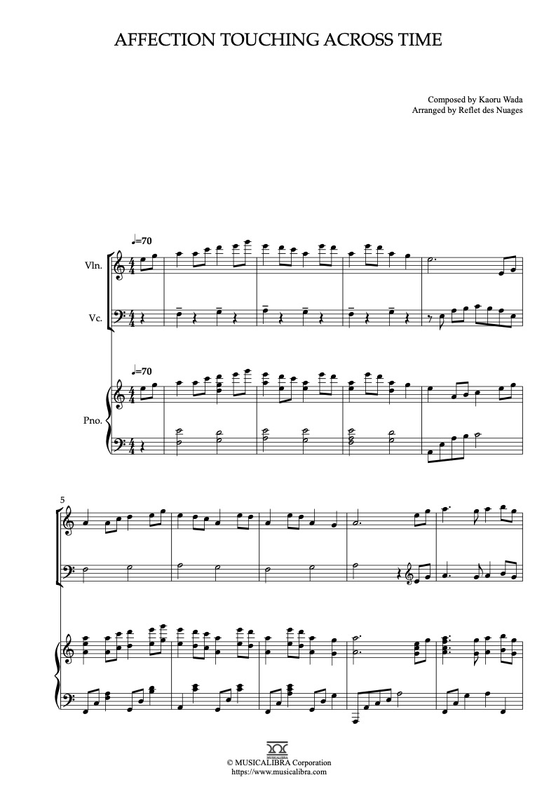 이누야샤 Affection Touching Across Time 바이올린, 첼로, 피아노 트리오 실내악 앙상블 편곡 악보