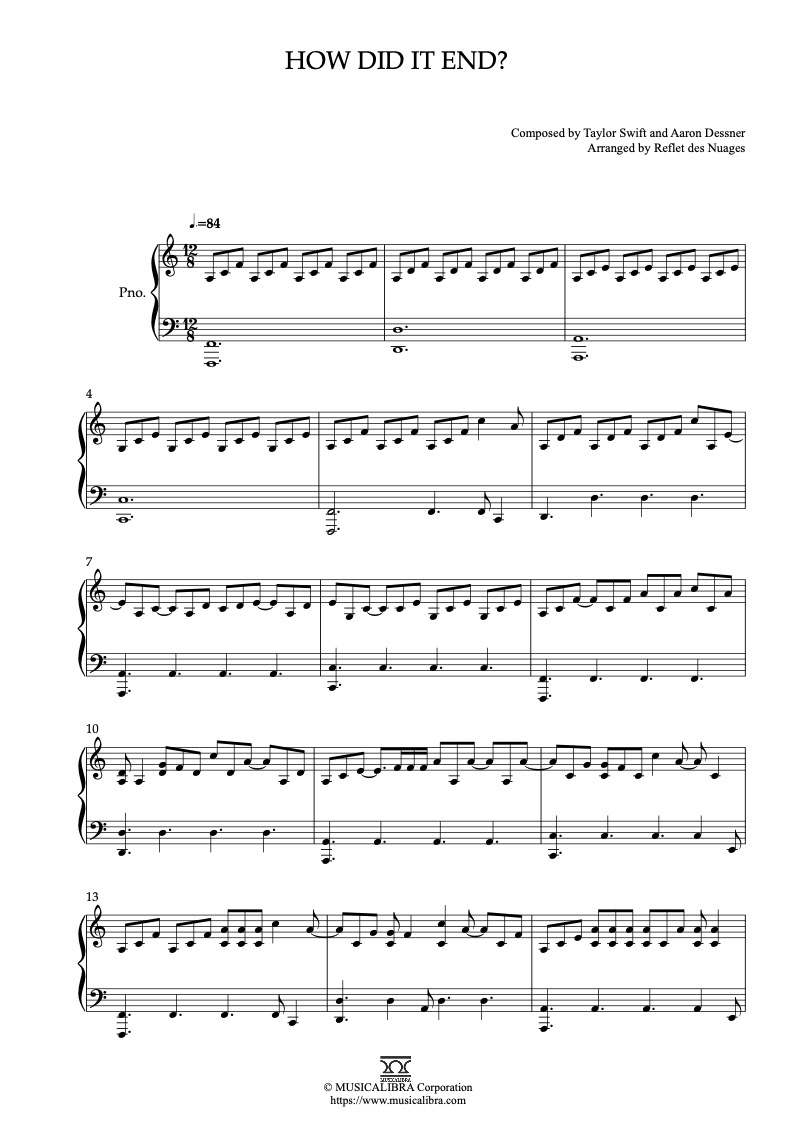Sheet music of Taylor Swift How Did It End? arranged for piano solo preview page 1