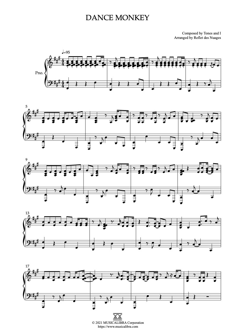 fingir Puede ser calculado Llevar PIANO SOLO SHEET MUSIC] Dance Monkey Sheet Music : Musicalibra