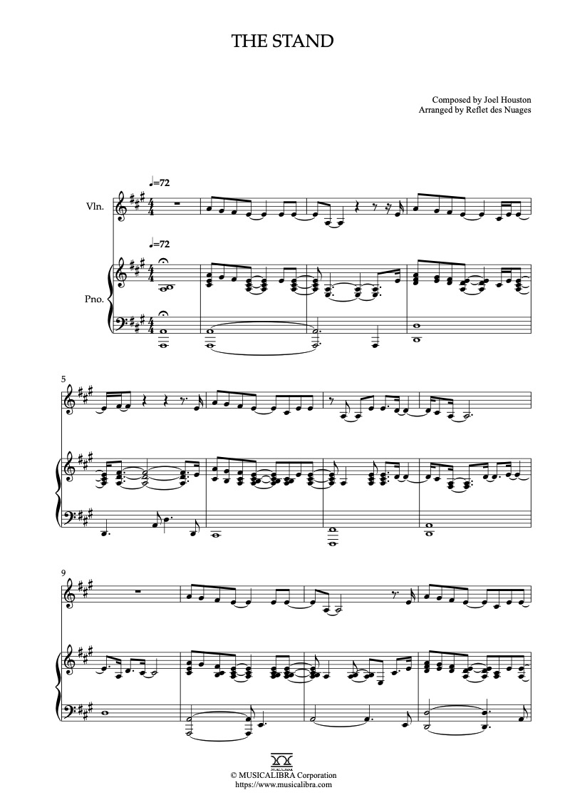 Sheet music of Hillsong United The Stand arranged for violin and piano duet chamber ensemble preview page 1