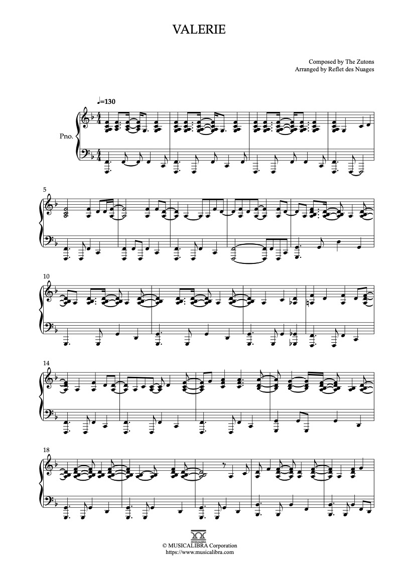Partitura de Amy Winehouse Valerie arreglada para piano solo