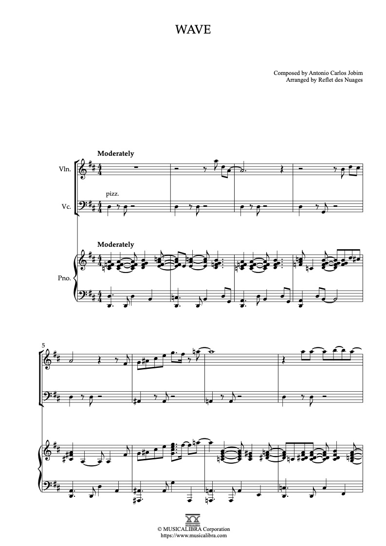 Antonio Carlos Jobim Wave 三重奏 樂譜 - 小提琴, 大提琴, 鋼琴