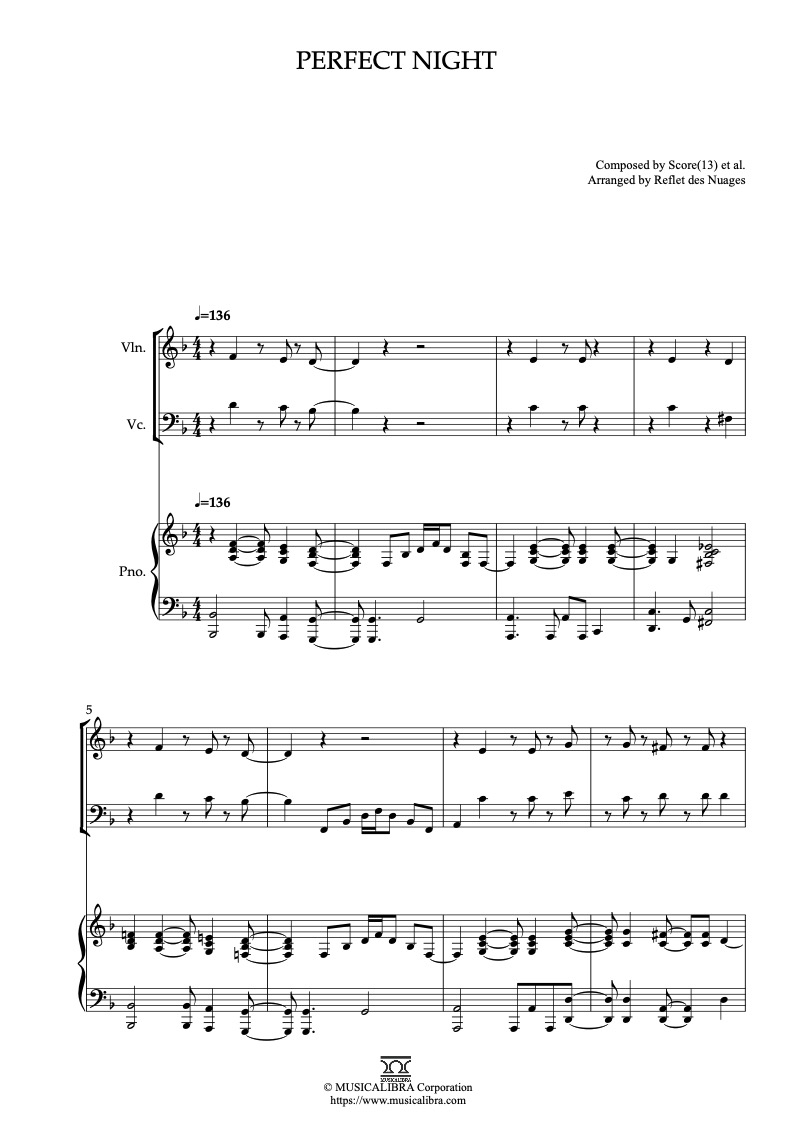 [TRIO SHEET MUSIC] Perfect Night - Violin, Cello and Piano Chamber ...