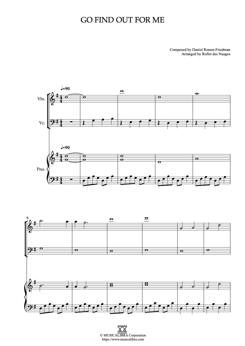 Luca Go Find Out for Me 編曲楽譜 - ヴァイオリン、チェロ、ピアノトリオ